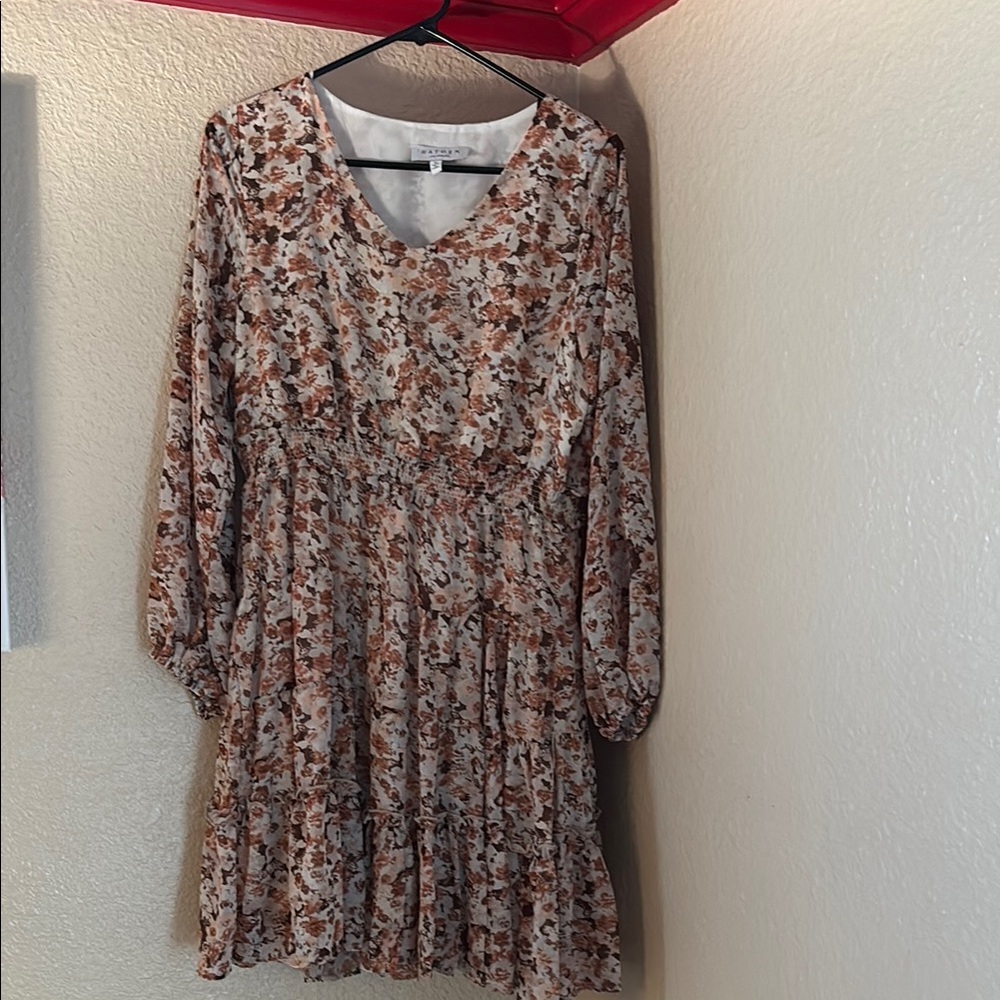 Hayden Brown and Tan Bishop Sleeve Sundress